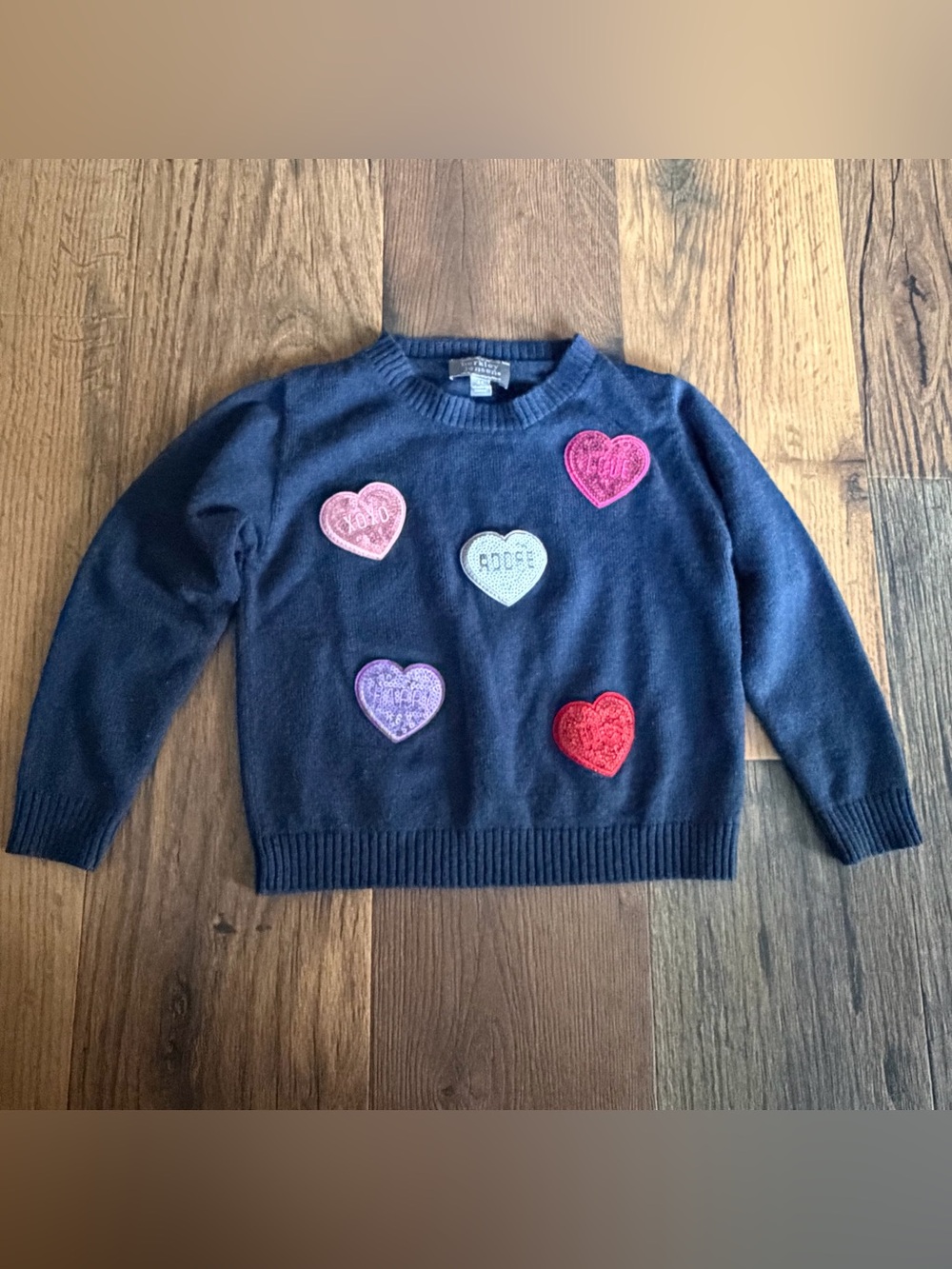 Berkley Jensen Kids Navy Sweater with Heart Patches
